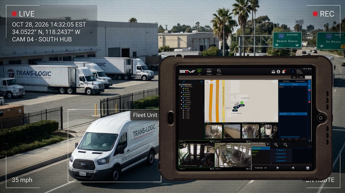 Safety Vision fleet case study: live camera view and VisionCloud on a rugged tablet